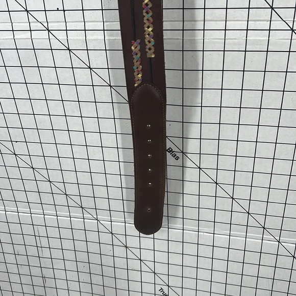 Lucky brand, leather, zigzag stitch accent, brass buckle belt S - Picture 8 of 12